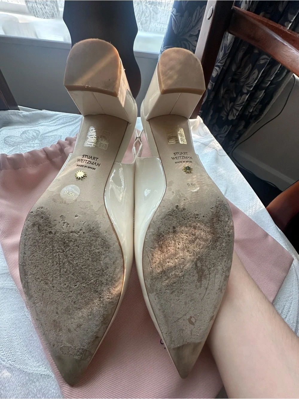 Stuart Weitzman XTALFLEUR Seashell Patent Leather Slingbacks